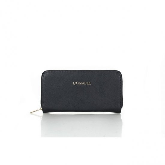 Coach Zip In Saffiano Small Black Wallets FFK | Women - Click Image to Close